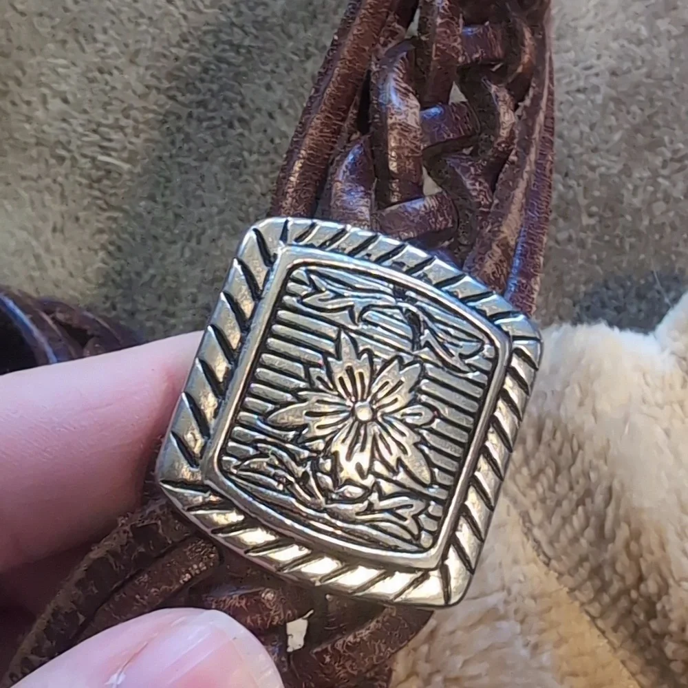 Vintage Brown Braided Western Belt With Silver Accents